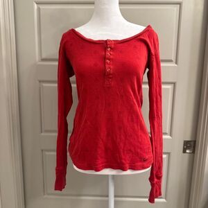 Nike Red Knit Henley Long Sleeve Top Women’s Medium Sporty Casual